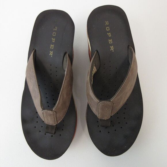 Roper Womens Thong Wedge Sandals Size 6 Flip Flops Multicolored Striped Earthy - Picture 6 of 8